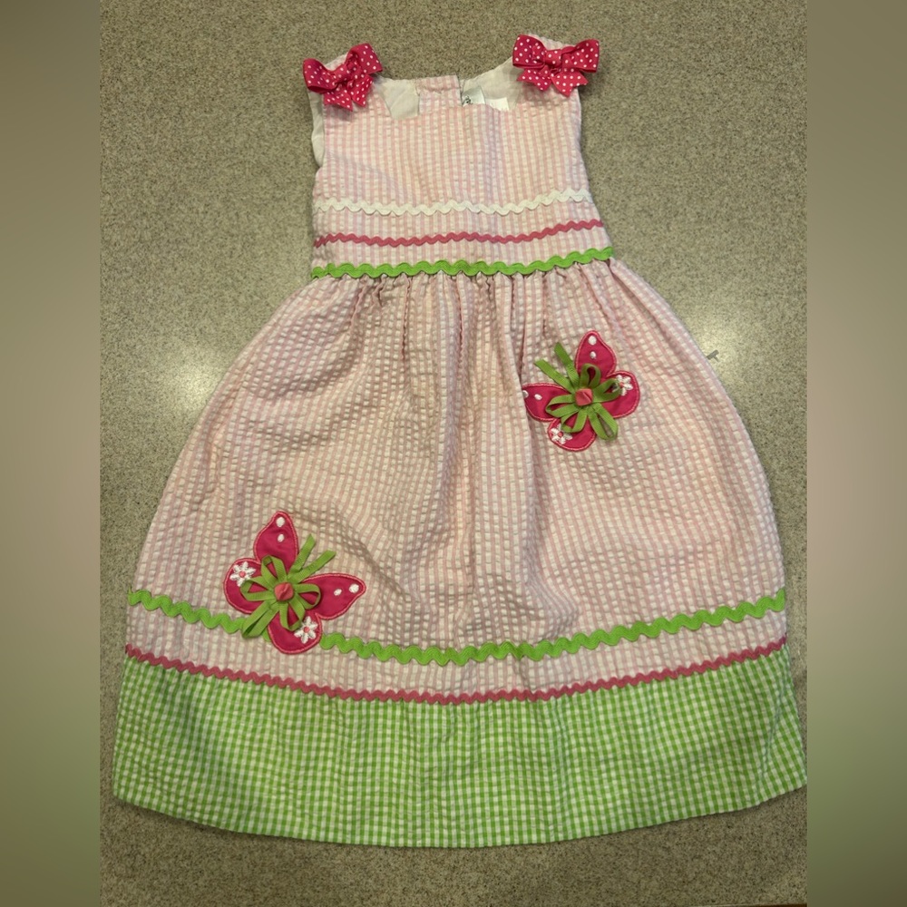 Emily Rose Seersucker Gingham Butterfly Print Dress Pink 5